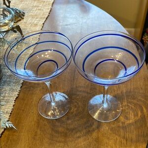 Pier 1 set f 2 discontinued Blue Swirl margarita glasses. Set of 2. New